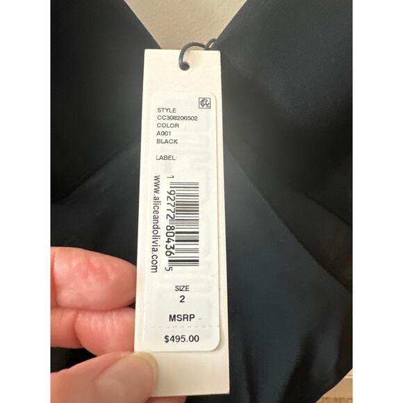 Alice + Olivia NWT Black Moriah Sheer Cutout Satin Midi Dress Size 2 - Picture 8 of 12